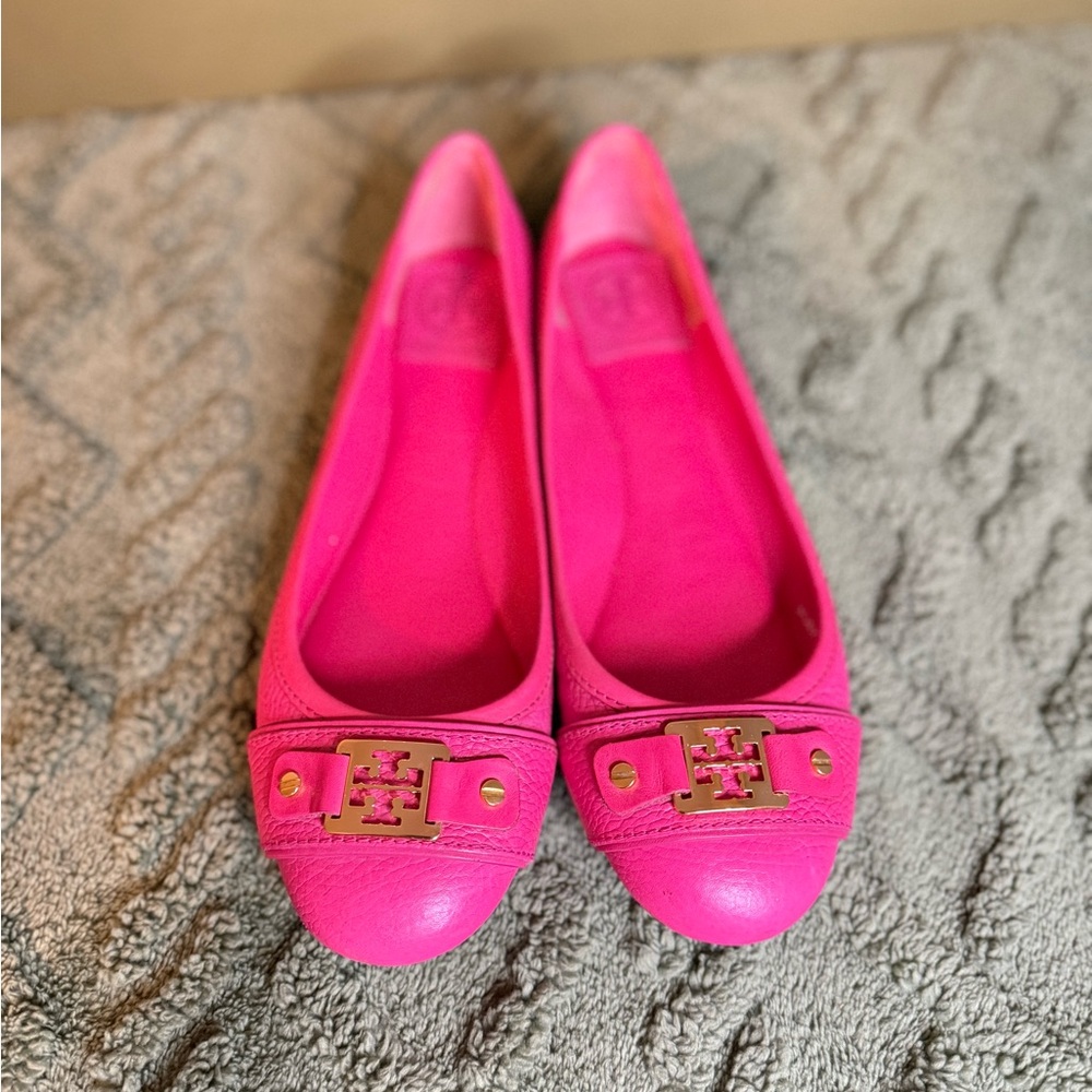 Tory Burch Pink Flats with Gold Accent